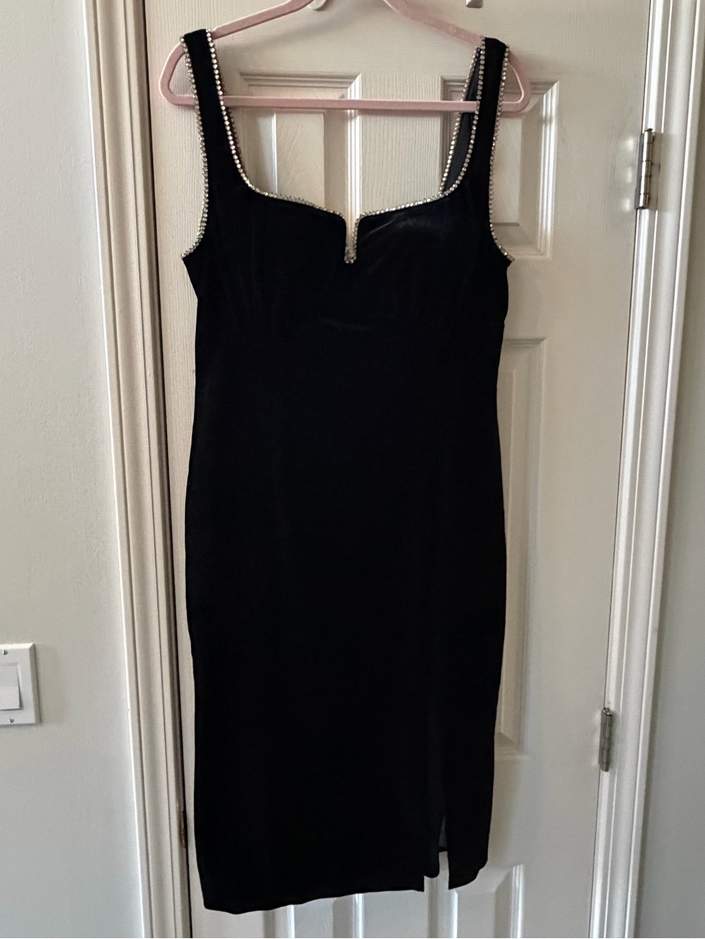 Lulus Black Velvet Rhinestone Posh Sparkle Notched Midi Dress XL